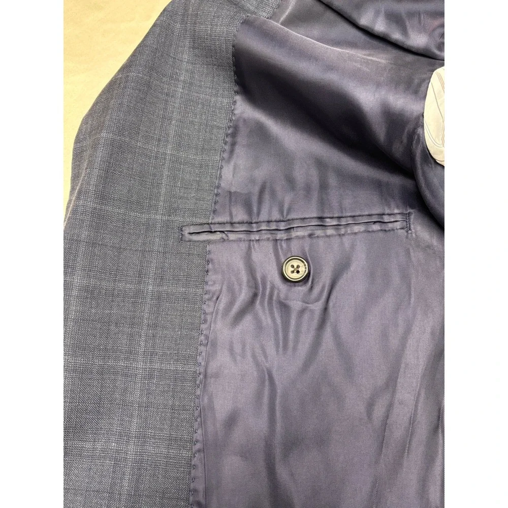 Ralph Lauren Mens 42L Wool Blazer Navy Blue Glen Plaid Sport Coat Made in Canada